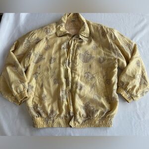 FUDA International Vintage Silk Floral Yellow Women’s Bomber Jacket Size Small